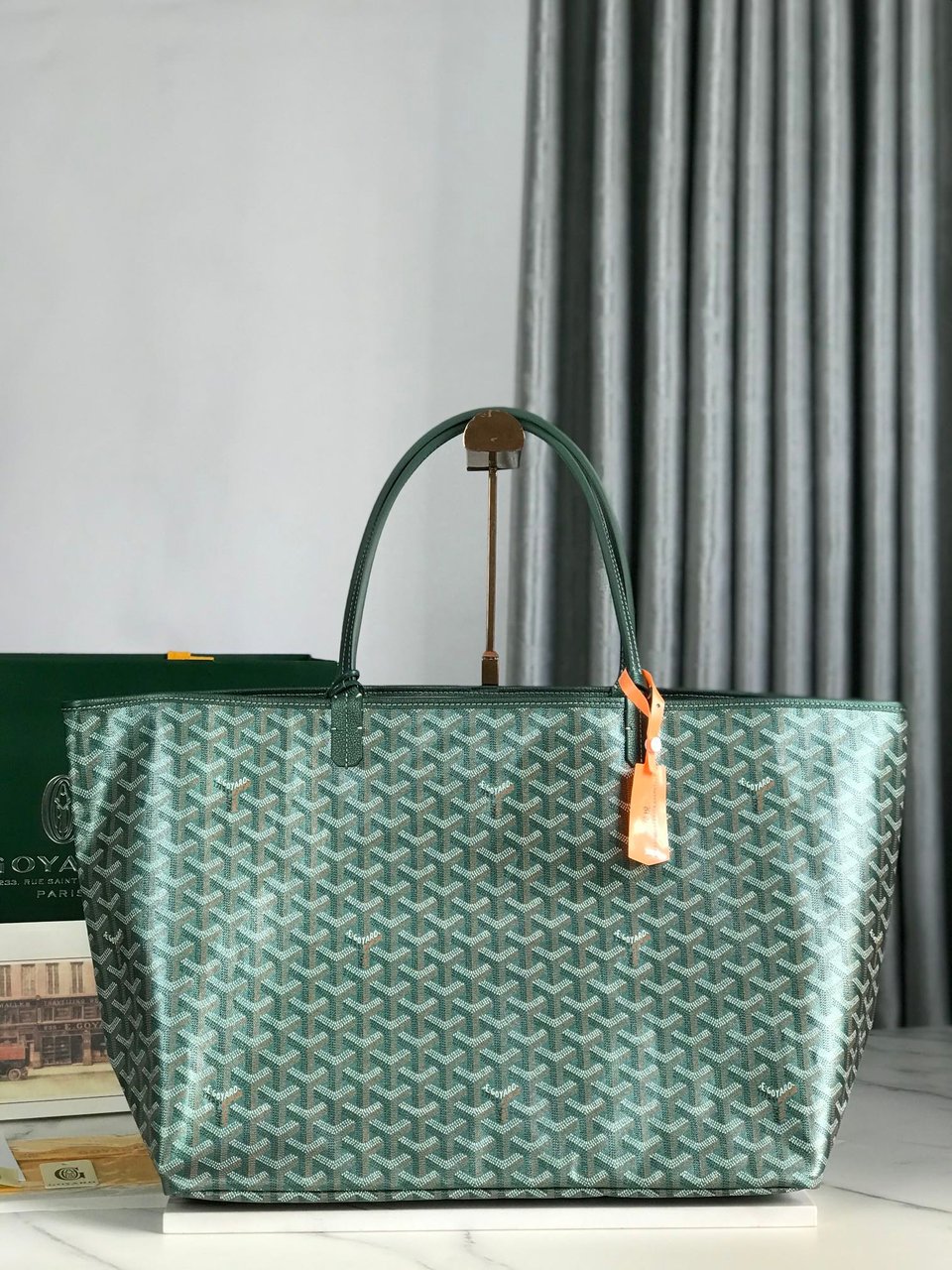 Goyard Saint Louis Gm Bag 40Cm Green Canvas Chevroches Calfskin view 3