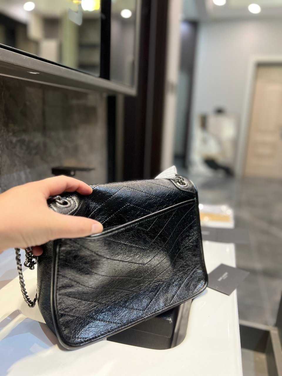 Saint Laurent Niki Baby Chain Bag In Black view 7