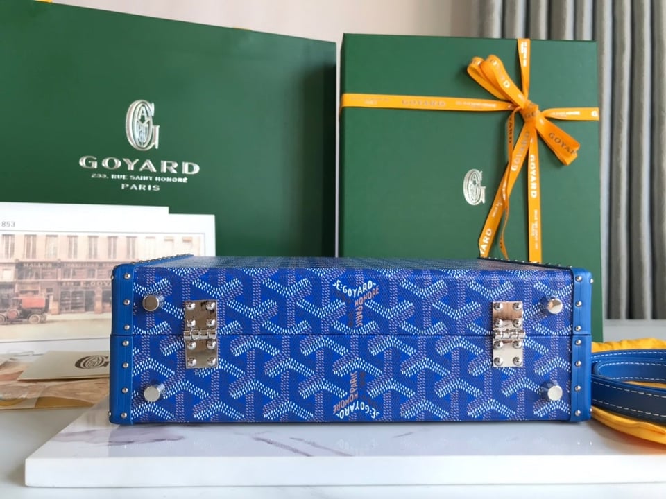 Goyard Grand Hôtel Trunk Bag 24.5cm Blue Goyardine Canvas And Calfskin view 10