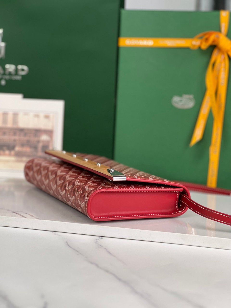 Goyard Monte-Carlo Pm Clutch 25 Cm Classic Red Goyardine Canvas view 10