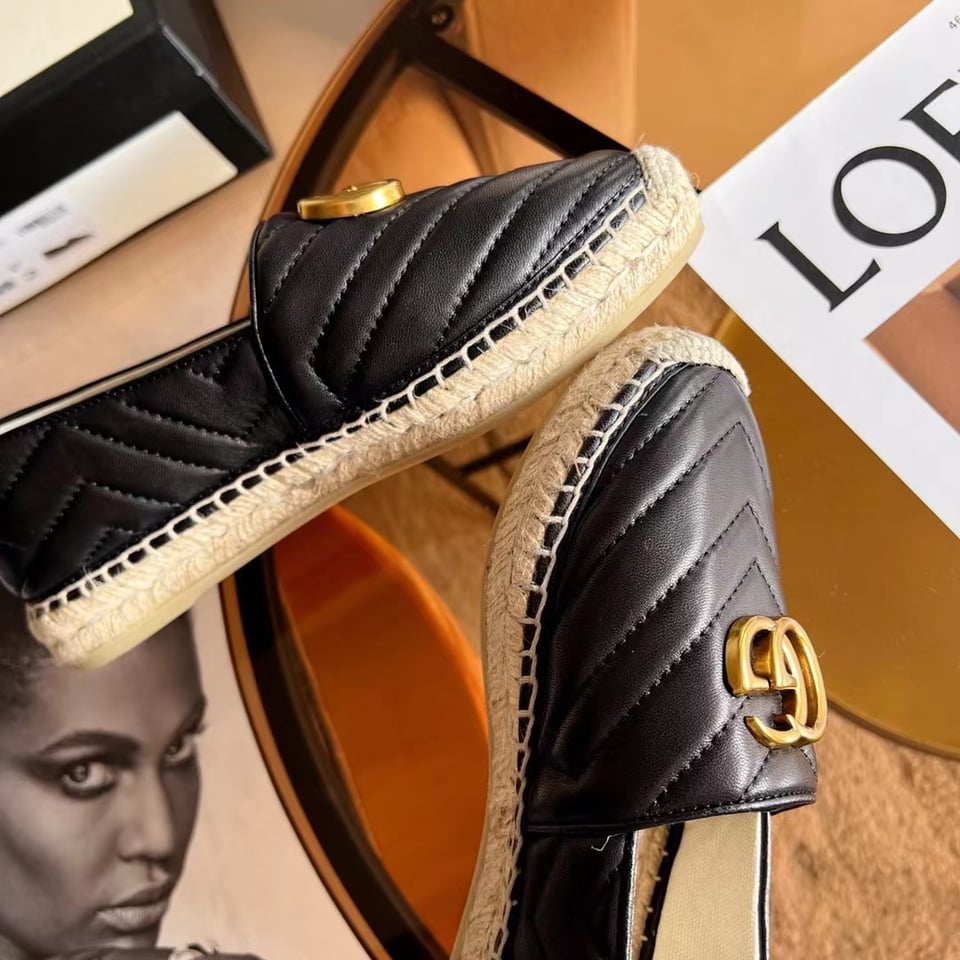 Gucci Espadrille Matelasse Chevron Leather With Double G Black 551890 Bko00 1000 view 6