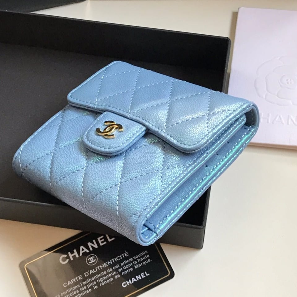 Chanel Flap Card Holder 11.5 Sky Grained Calfskin Gold Icon view 3