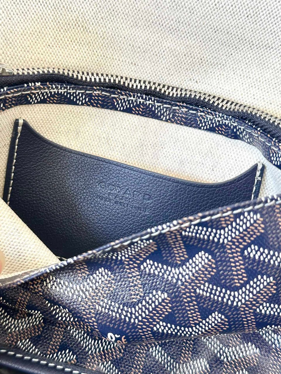 Goyard Plumet Pocket Wallet 20cm Navy Blue Goyardine Canvas And Lambskin Trim view 4