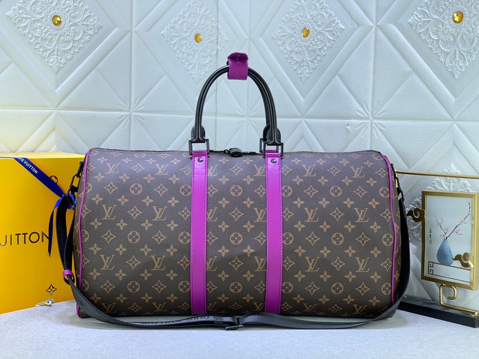 Louis Vuitton Keepall Bandoulire 50 Brown And Purple Line Macassar Canvasm46257 view 6