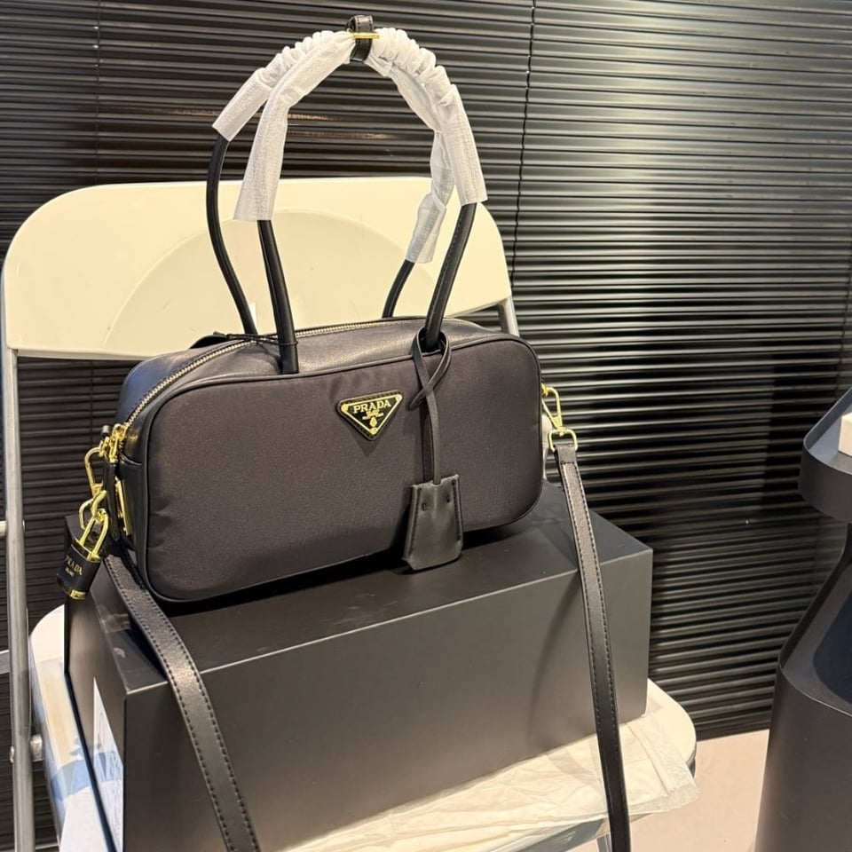 Prada Re Nylon Small Top Handle Bag With Padlock Black 28Cm view 3