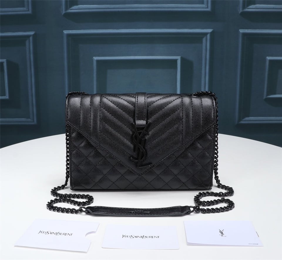 Saint Laurent Envelope Small Bag In Mix Matelasse Grain De Poudre Embossed Black Noir view 3