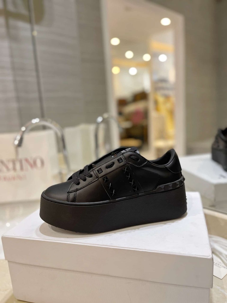 Valentino Garavani Flatform Rockstud Untitled Sneaker In Calfskin Black view 7