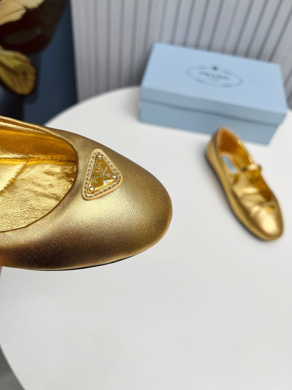 Prada Soft Padded Nappa Leather Ballerinas Gold view 8