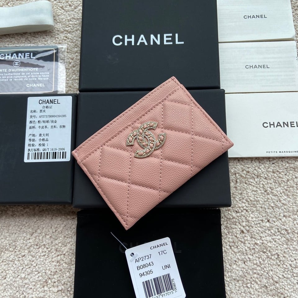 Chanel Card Holder 11Cm Pink Caviar Light Gold Hardware view 5