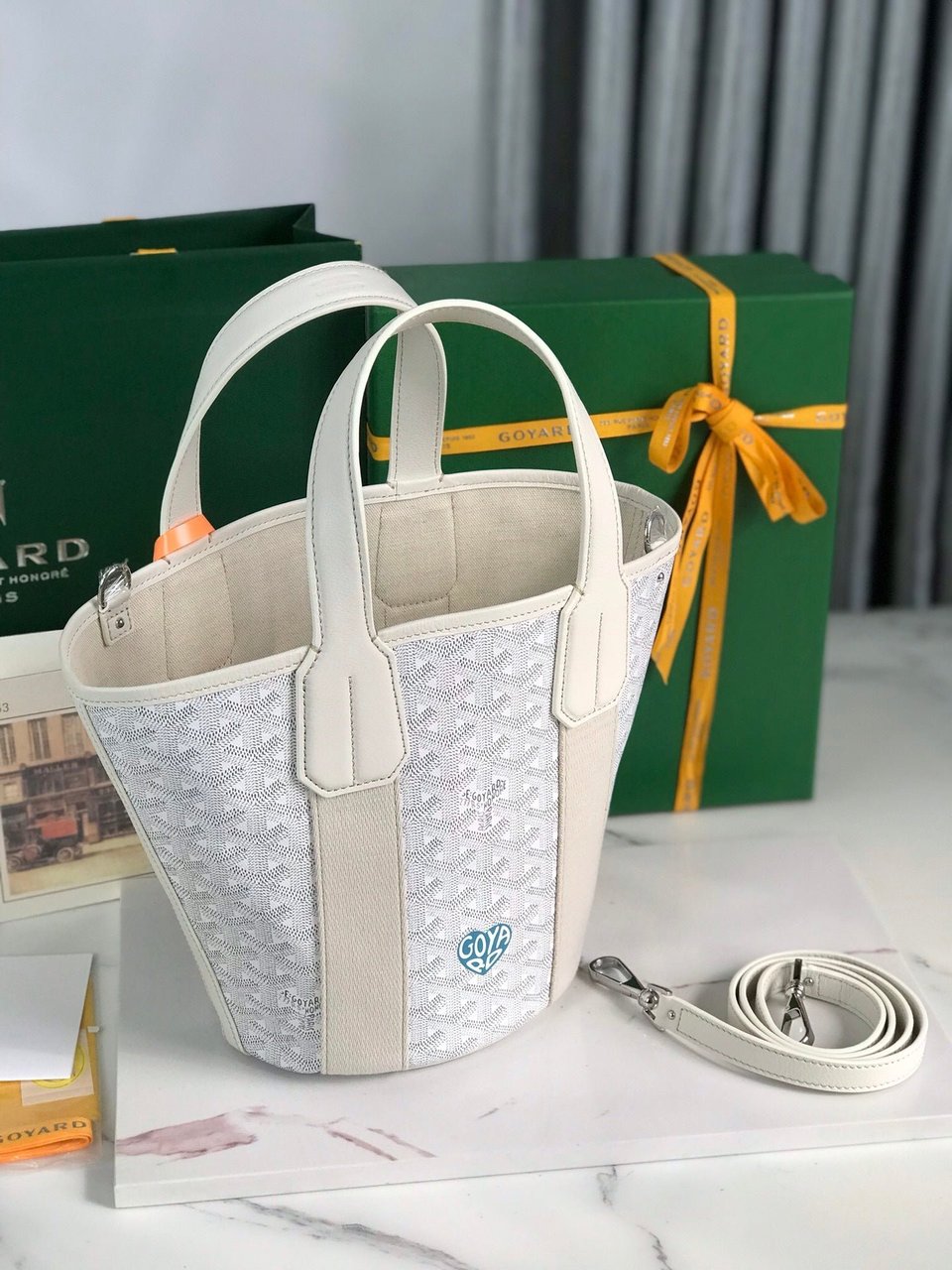 Goyard Small Belharra 24 Cm White Goyardine Canvas And Lambskin view 5