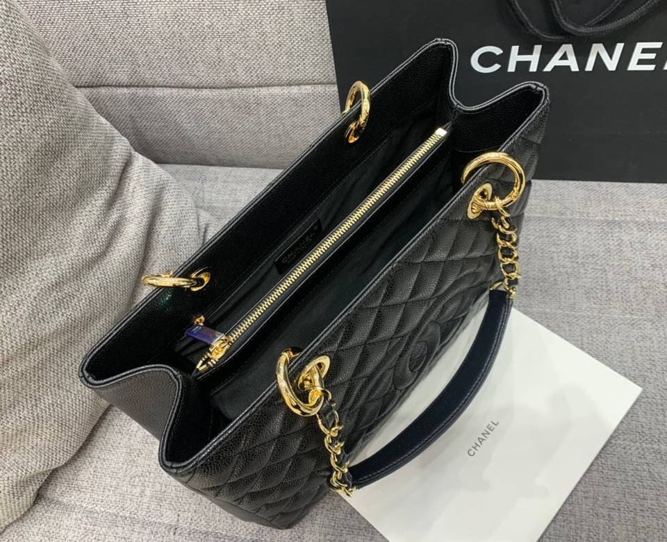 Chanel Grand Shopping Tote Bag 34Cm Black Caviar Gold Hardware view 10