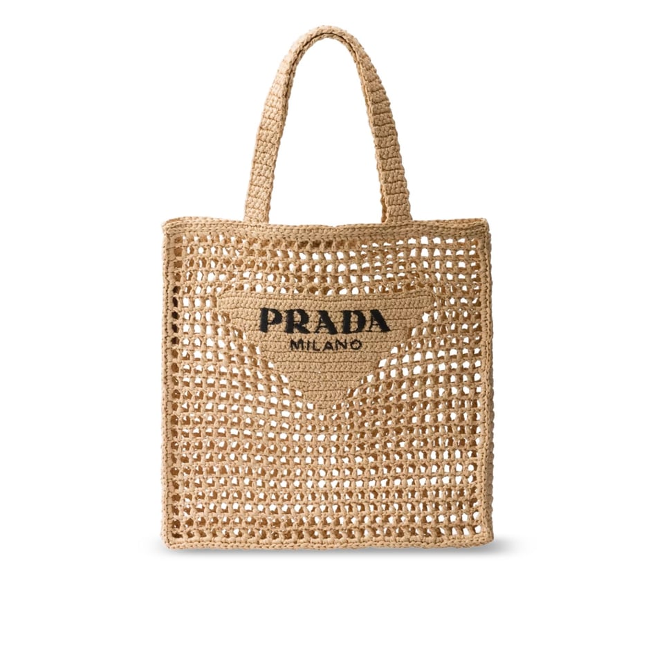 Prada Natural Crochet Logo Tote Bag Beach Bag 38 cm view 2