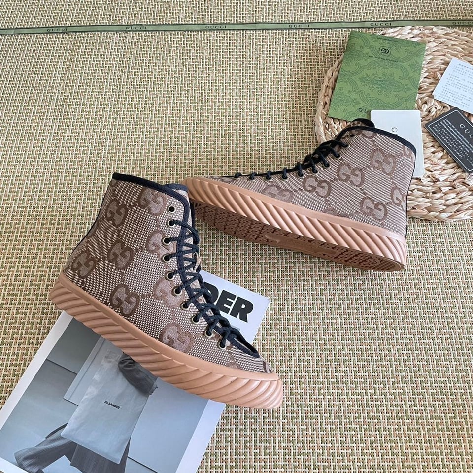 Gucci All Over Gg Logo High Top Sneakers Brown view 6