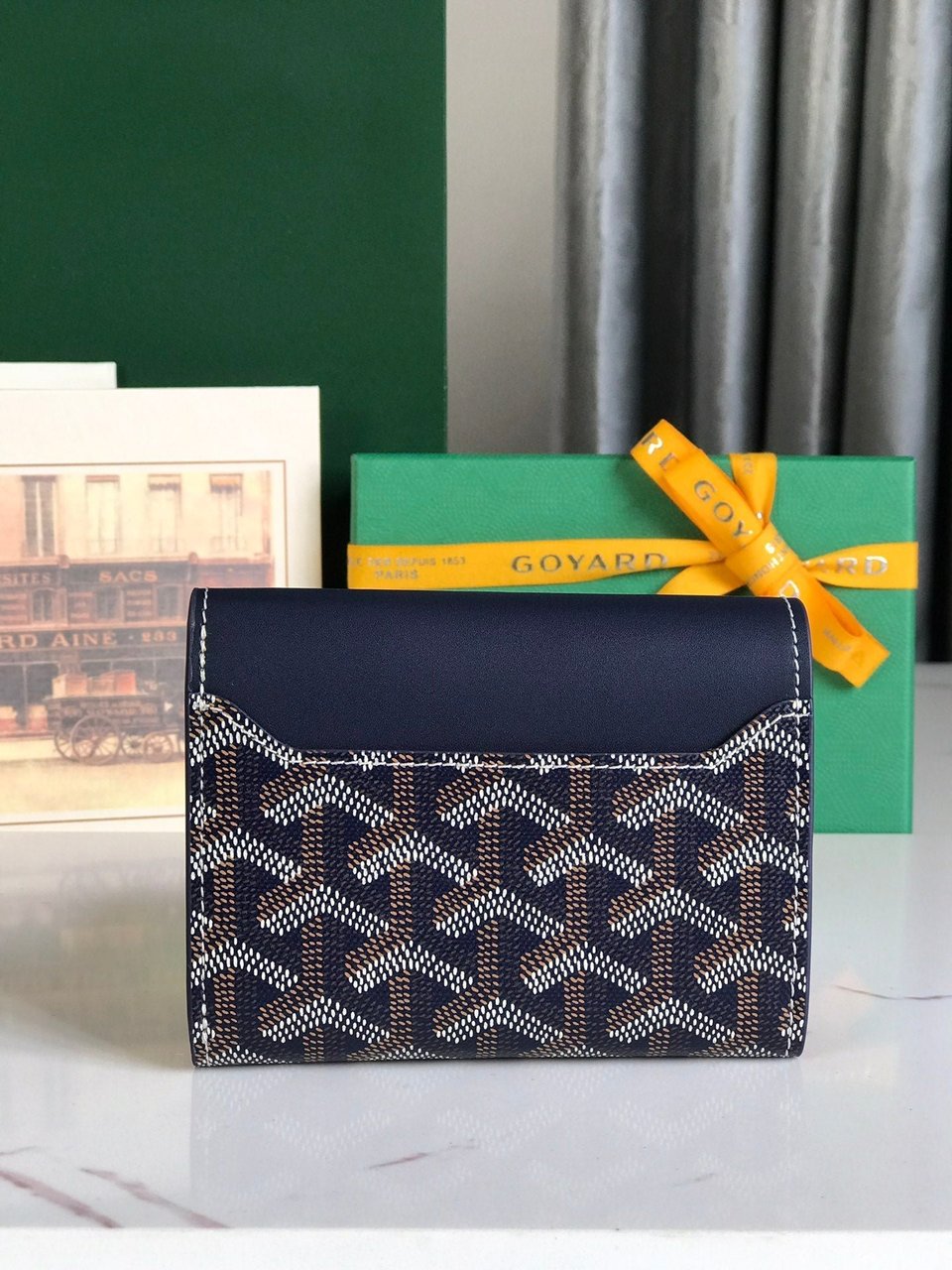 Goyard Saint-Gabriel Wallet 12 Cm Navy Blue Calfskin And Goyardine Canvas view 8