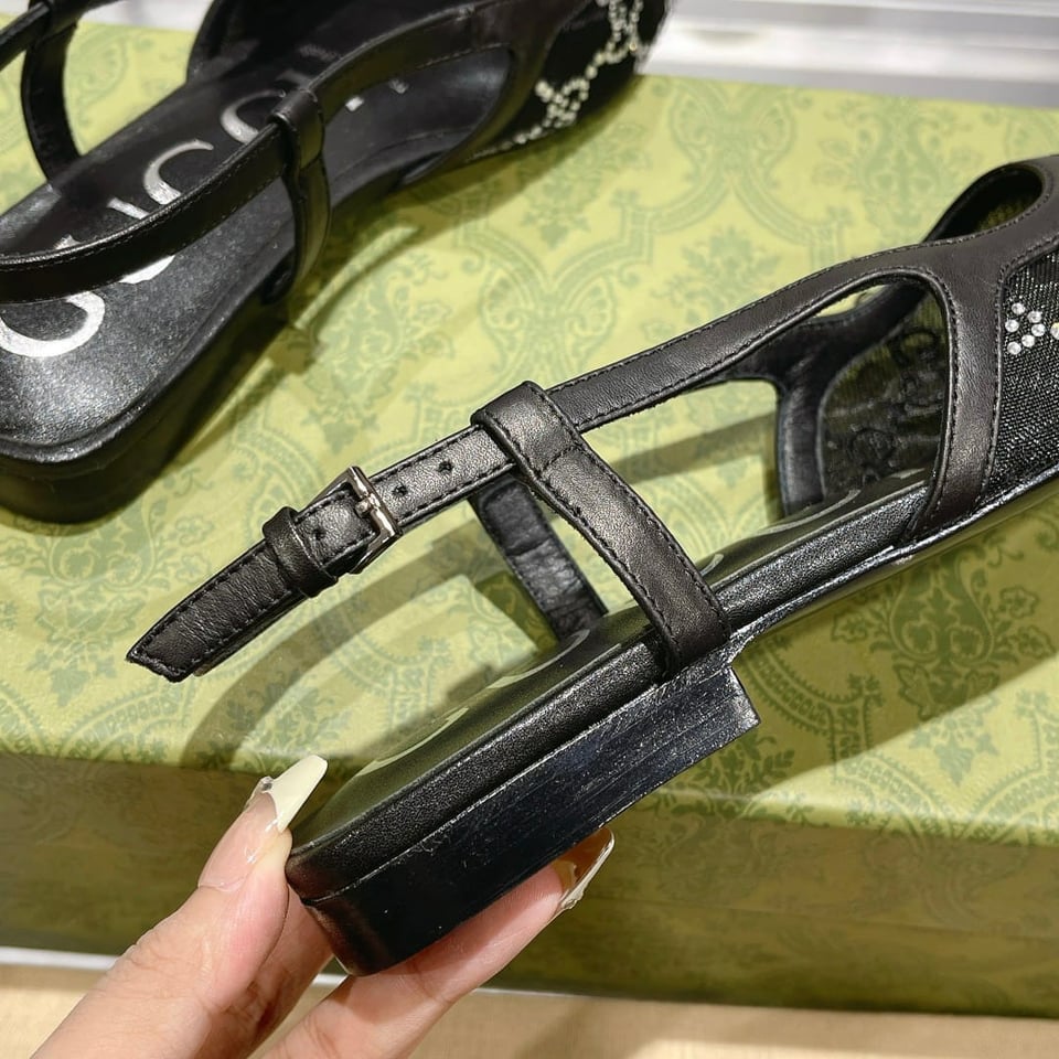 Gucci Gg Embellished Slingback Flats Black view 9