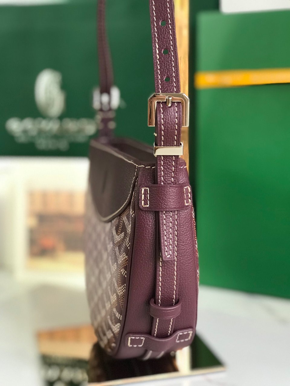 Goyard Hirondelle Bag 25 Cm Wine Red Lambskin And Goyardine Canvas view 8