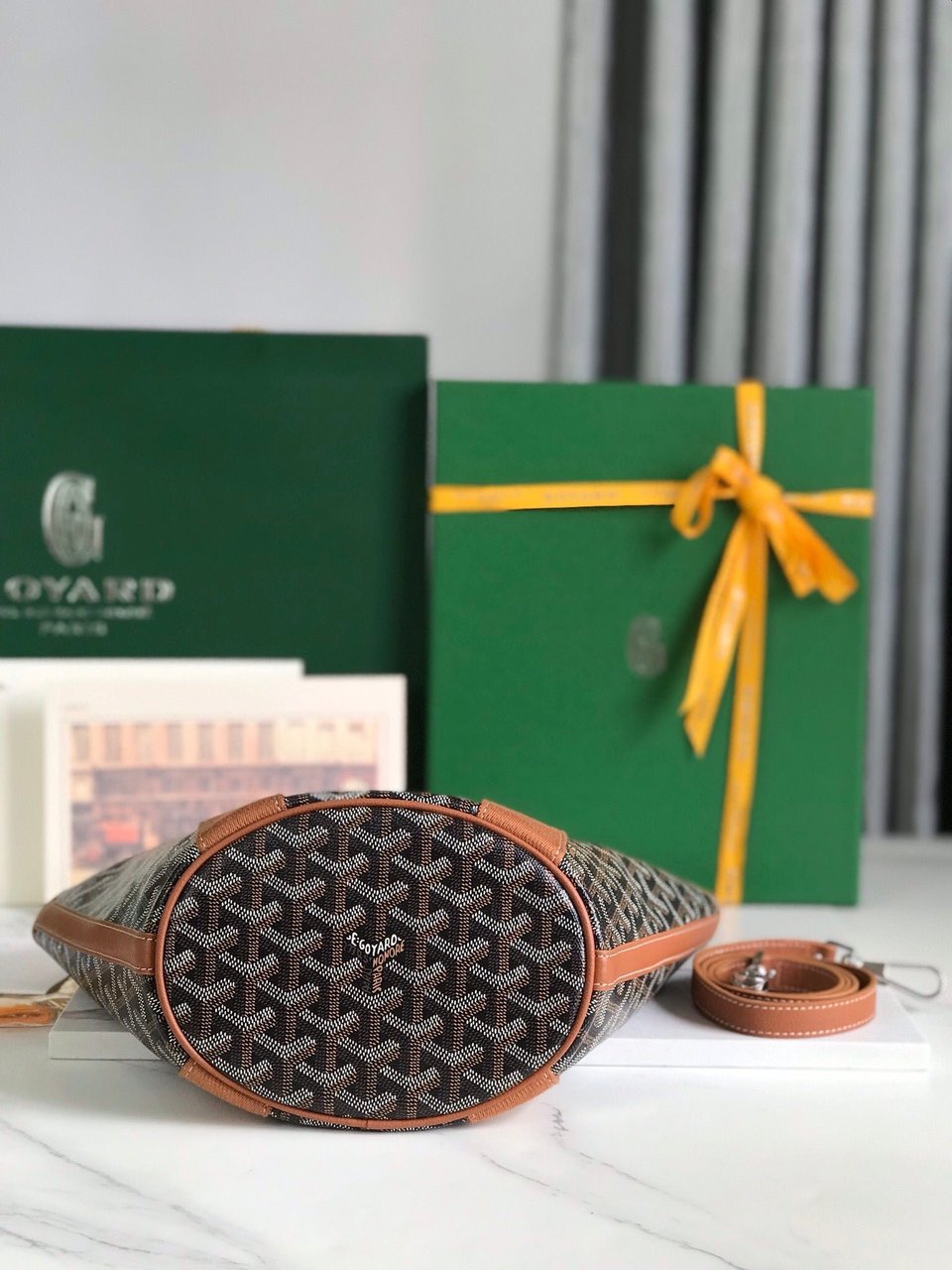 Goyard Small Belharra 24 Cm Black Goyardine Canvas And Tan Lambskin view 5
