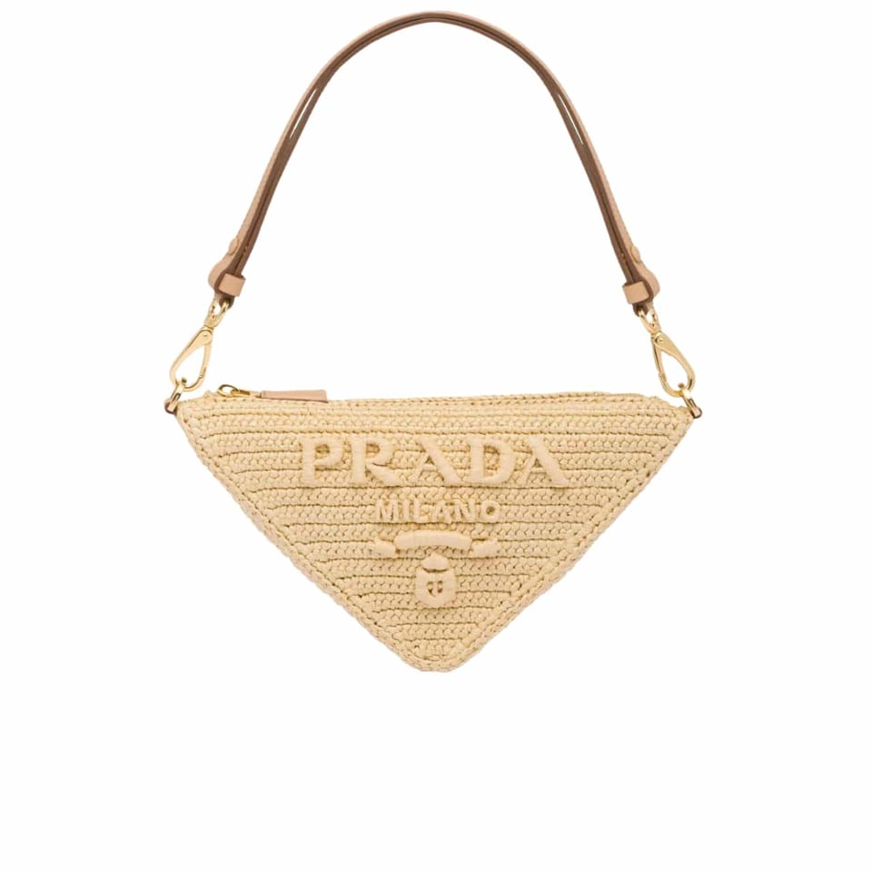 Prada Crochet And Leather Mini Bag Natural 18Cm