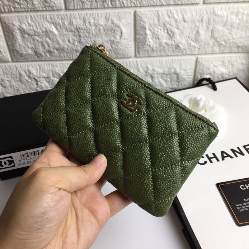 Chanel Classic Small Zipped Pouch 15 Dark Green Calfskin Gold Icon view 4