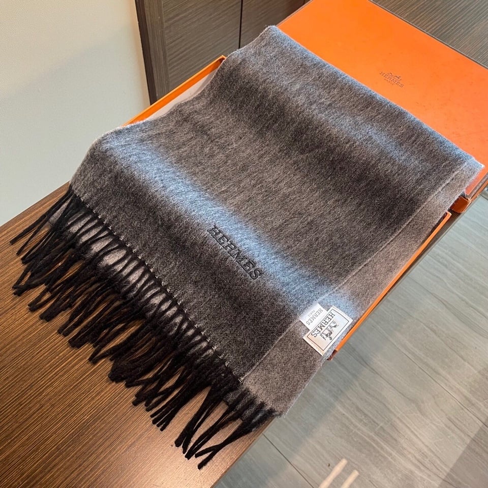 Hermes Cashmere Scarf Colorblock Gray For Women 180cm view 4