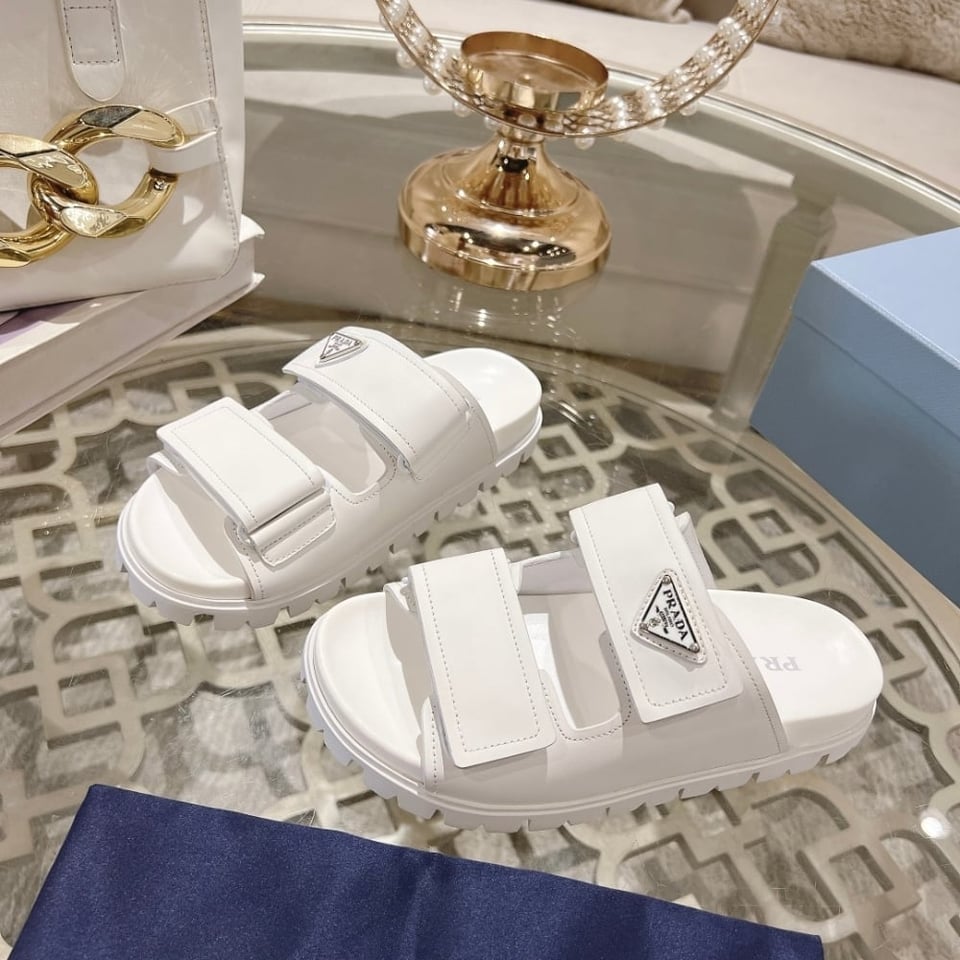 Prada Leather Strap Sandals White view 9