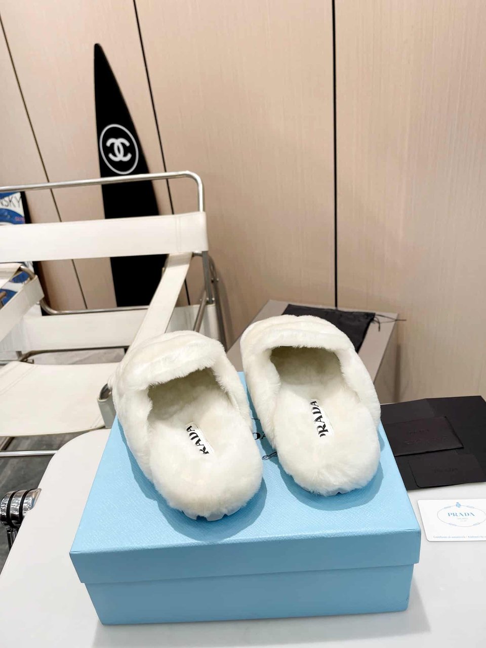 Prada Shearling Sabots White view 4