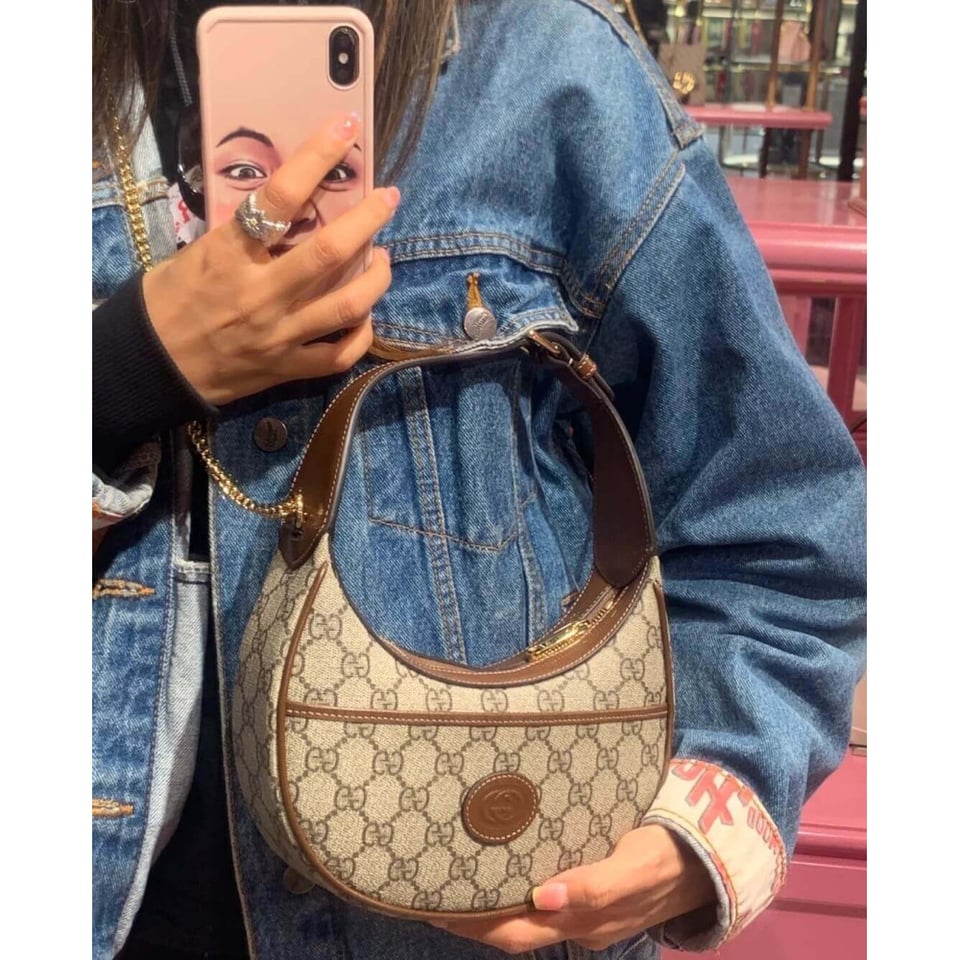 Gucci Half-Moon-Shaped Mini Bag with Interlocking G Brown view 9