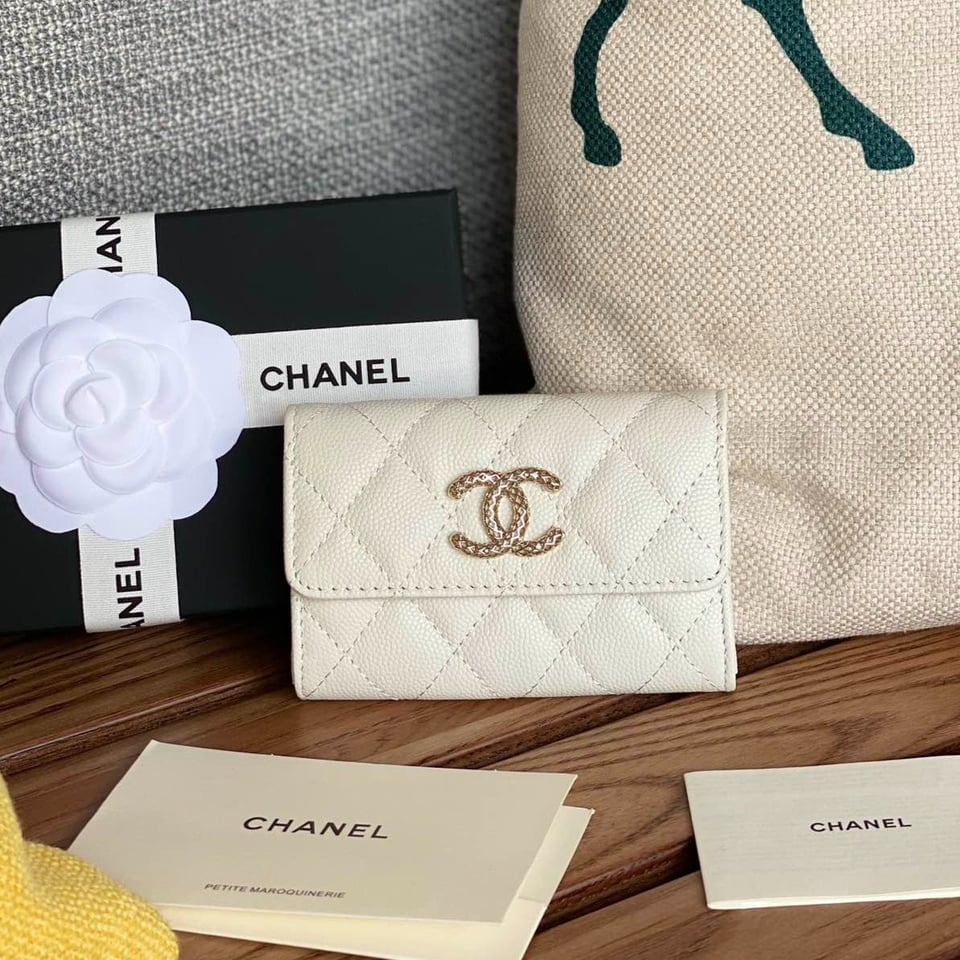 Chanel Small Wallet 11Cm White Caviar Light Gold Hardware view 2