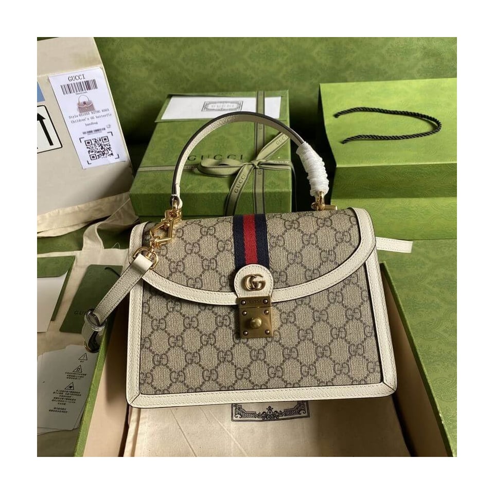 Gucci Ophidia Small Top Handle Bag With Web White view 2