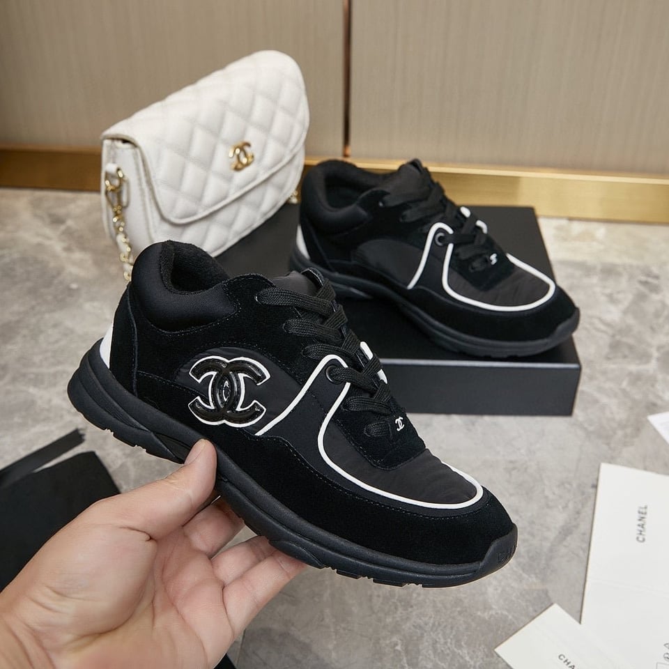 Chanel Suede Reflective Sneakers Black view 7