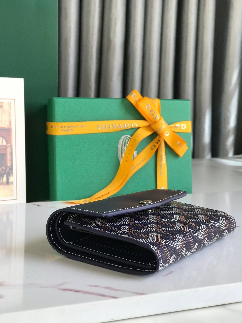 Goyard Saint-Gabriel Wallet 12 Cm Navy Blue Calfskin And Goyardine Canvas view 4