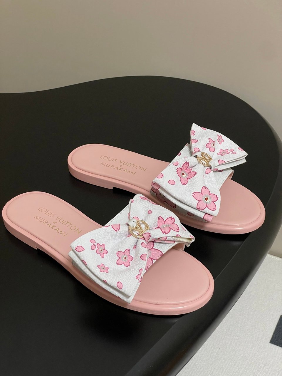 Louis Vuitton x Takashi Murakami Lily Flat Mule Bow Slide Sandals Pink Canvas 1AGVYA view 9