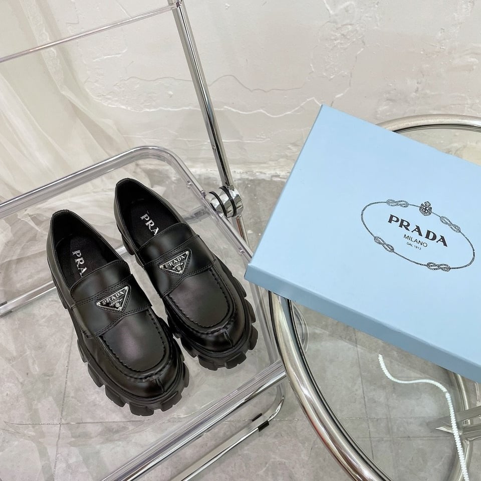 Prada Monolith Brushed Black Leather Loafers 2De129B4Lf0002 view 5