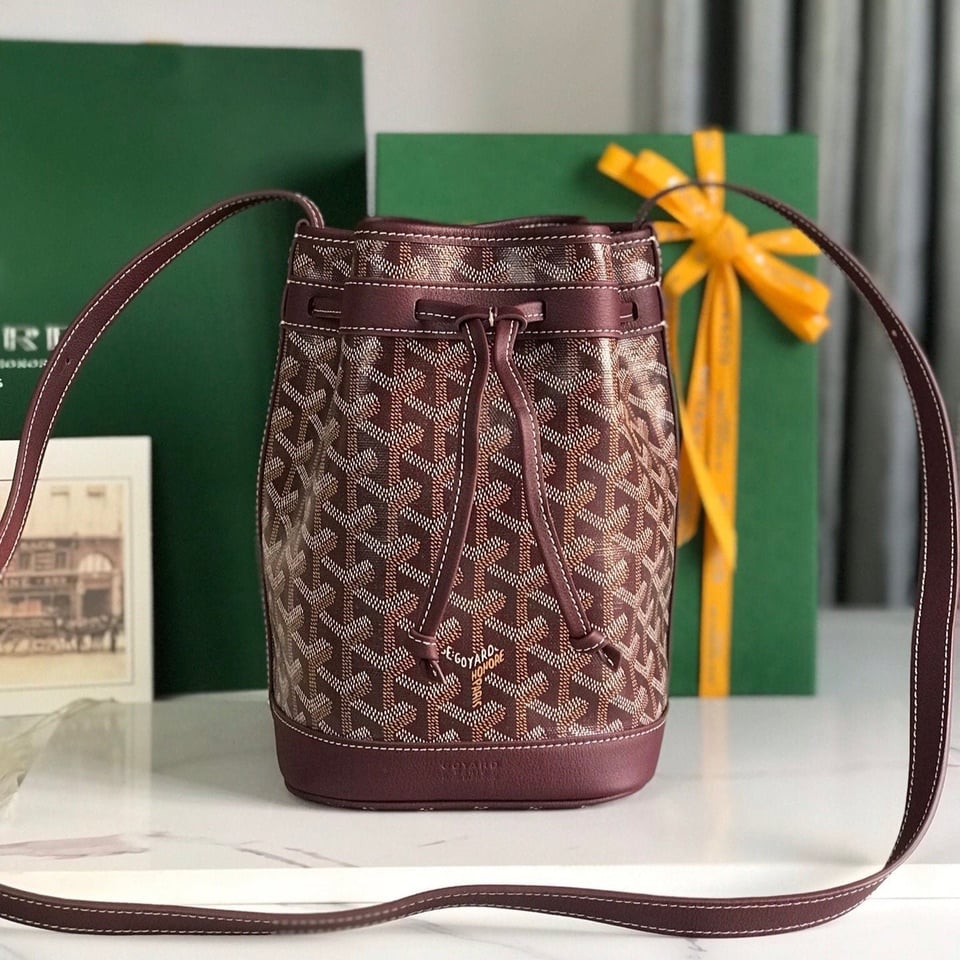 Goyard Petit Flot Bucket Bag 22 Cm Wine Red Goyardine Canvas And Lambskin Trim view 11