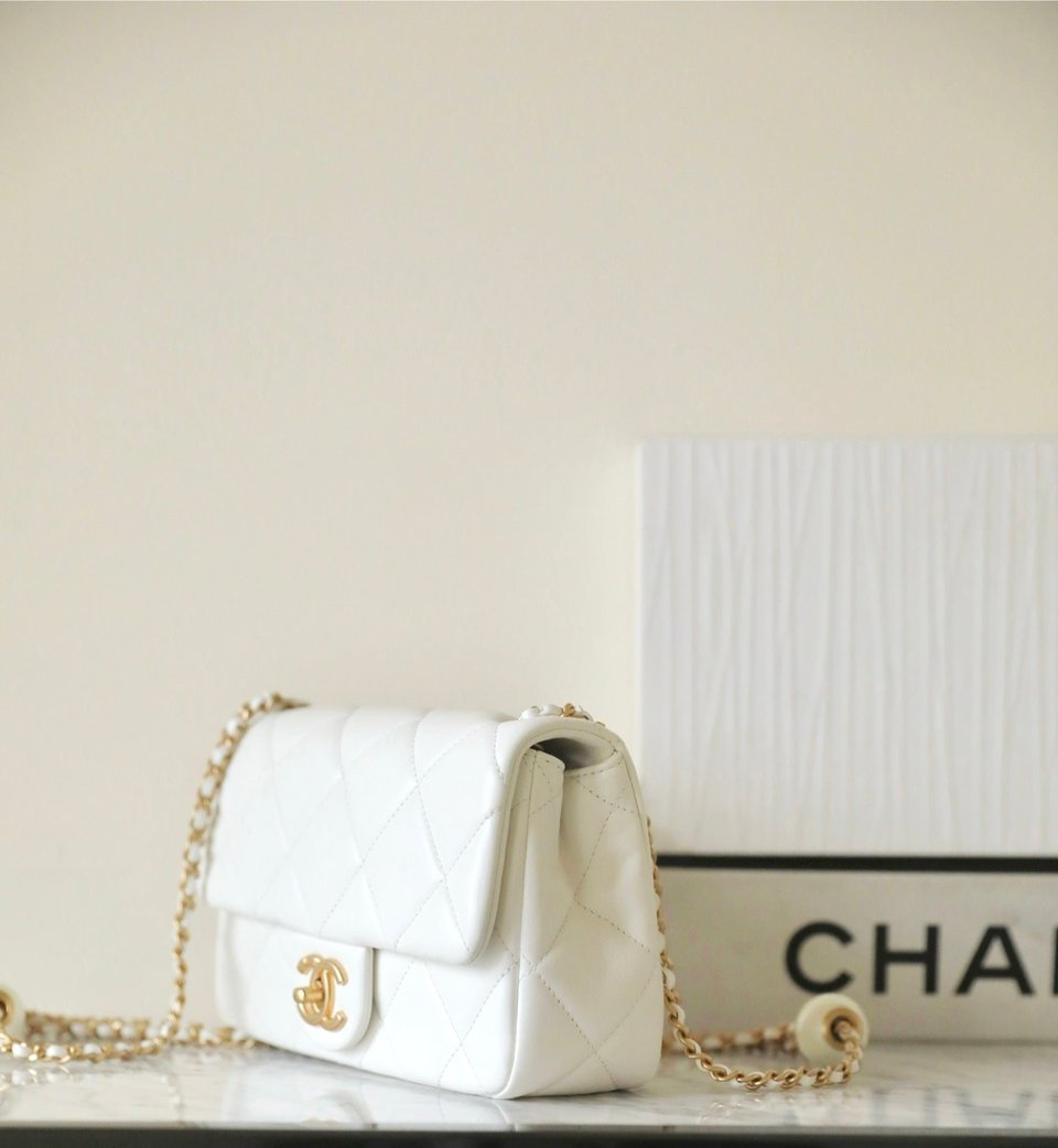 Chanel 24S Mini Flap Bag 20Cm White Lambskin Pearl Ball view 3