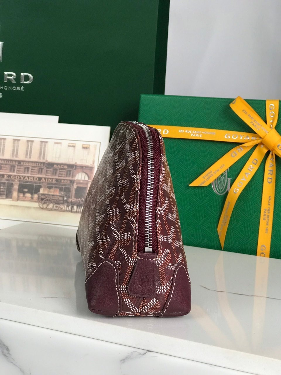 Goyard Vendôme Cosmetic Pouch 17 Cm Wine Red Goyardine Canvas And Calfskin Trim view 7