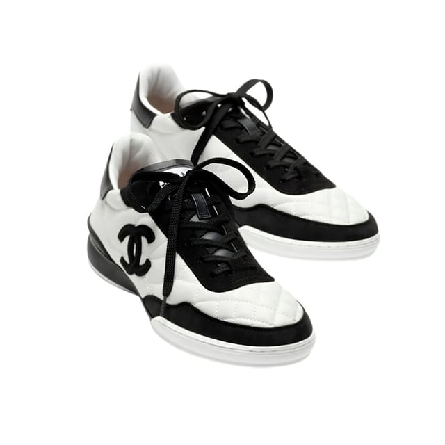 Chanel Sneakers Calf &amp; Velvet Goat Black &amp; White G47274