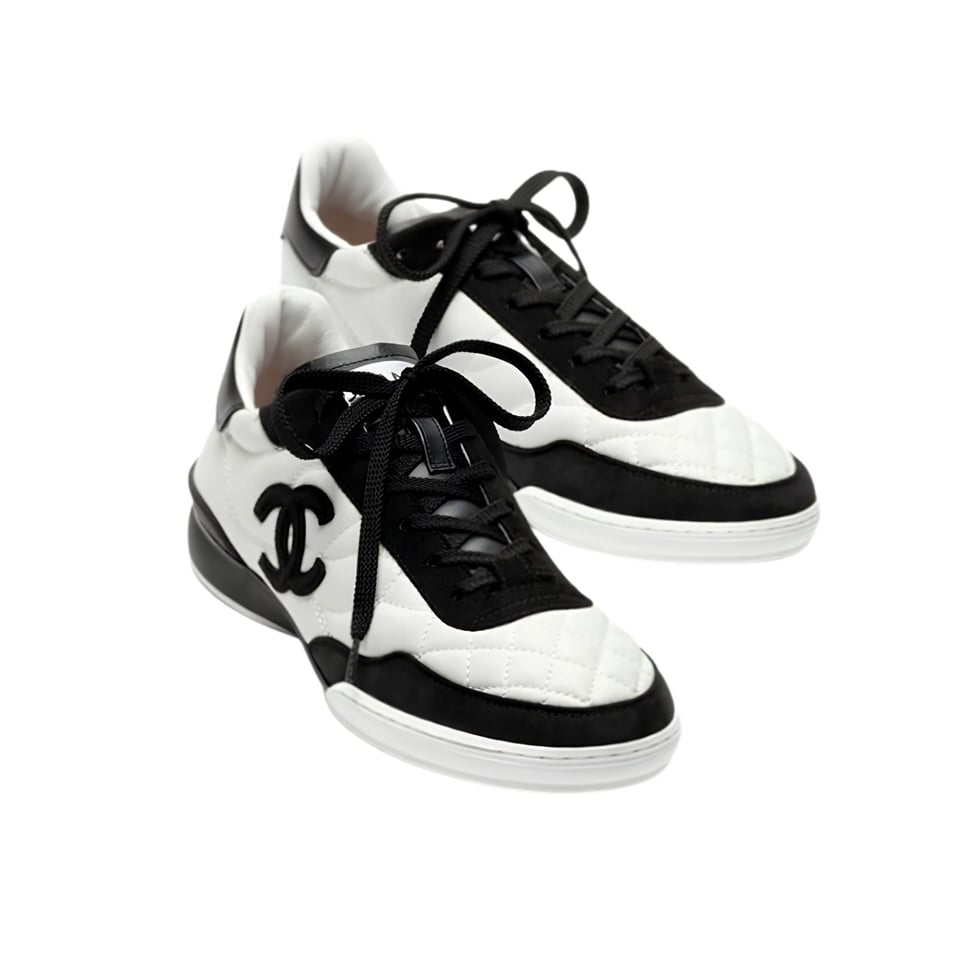 Chanel Sneakers Calf &amp; Velvet Goat Black &amp; White G47274