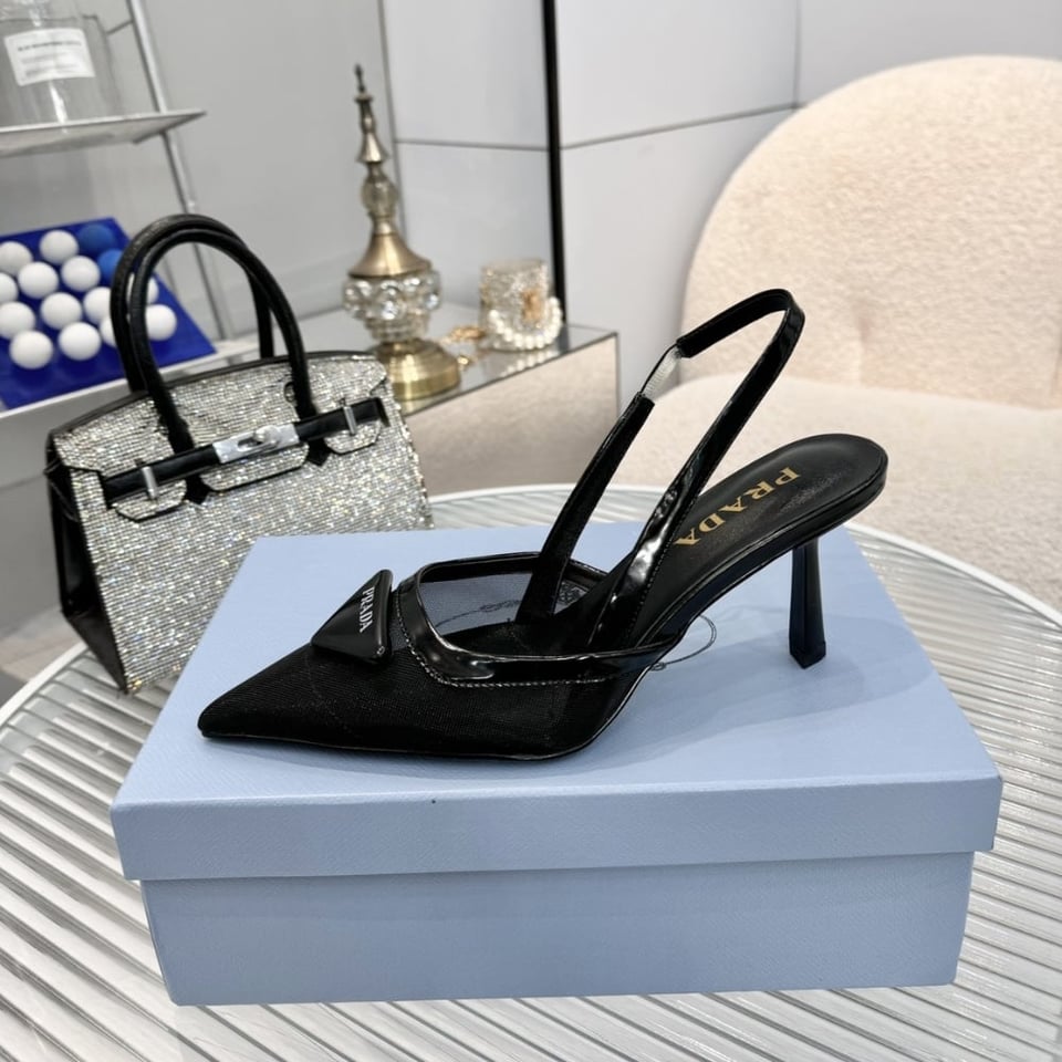 Prada Mesh Fabric Slingback Pumps Black 1I891N 099 F0002 F 075 view 3
