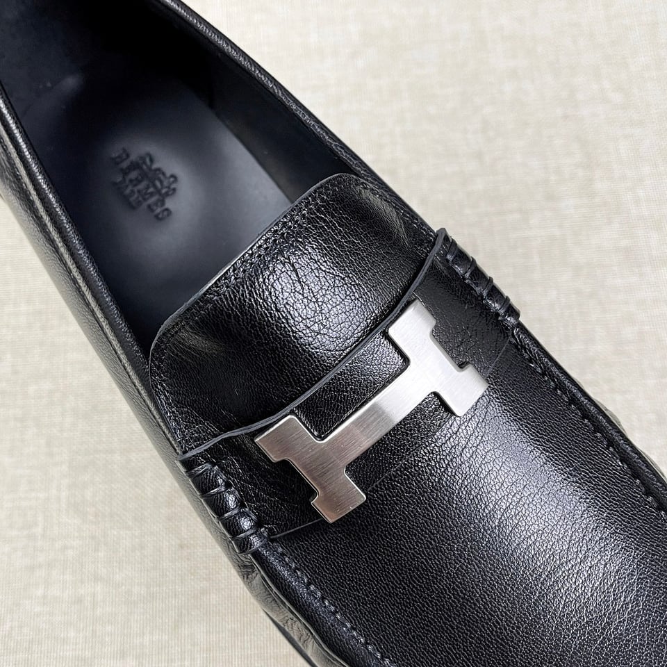 Hermès Iconic H Buckle Leather Loafers Black- Shoes for Men view 7