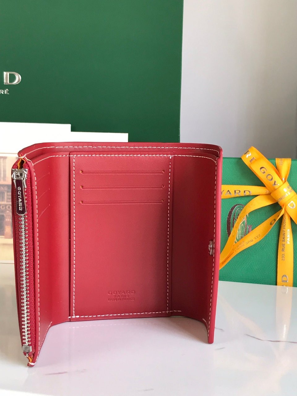 Goyard Saint-Gabriel Wallet Classic Red Calfskin And Goyardine Canvas 12cm view 7