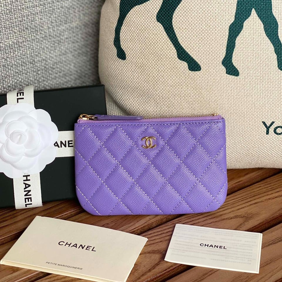 Chanel Zipped Wallet 15 Purple Caviar Gold Hardware