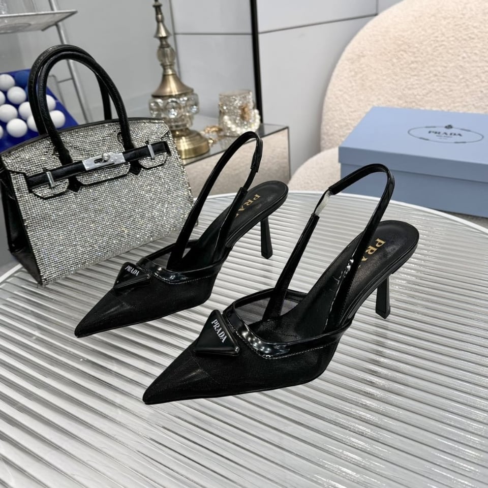Prada Mesh Fabric Slingback Pumps Black 1I891N 099 F0002 F 075 view 5