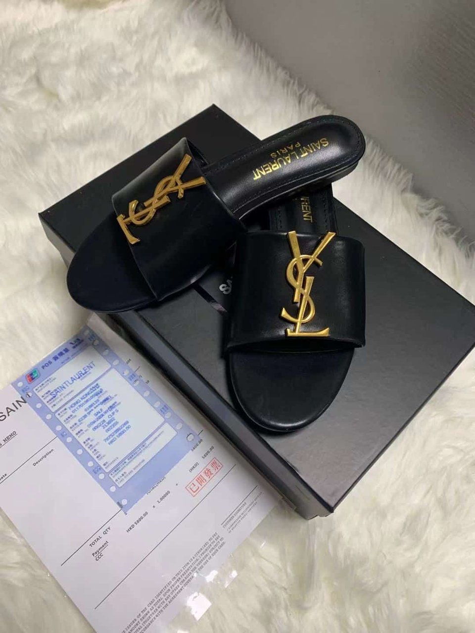 Saint Laurent Logo Slippers Black view 4