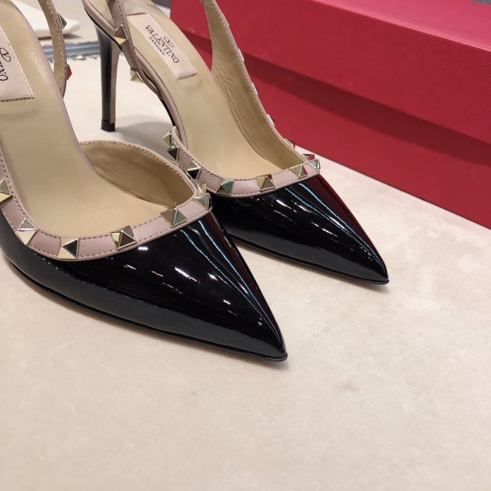 Valentino Garavani Rockstud Patent Leather Strap Pump Black view 4