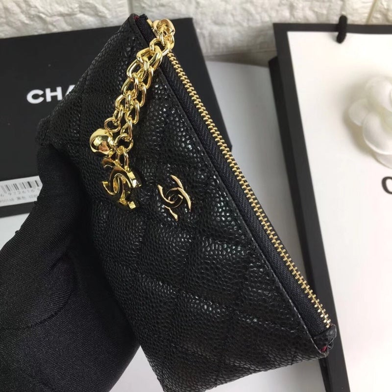 Chanel Classic Small Zipped Pouch 15 Black Calfskin Gold Icon view 5