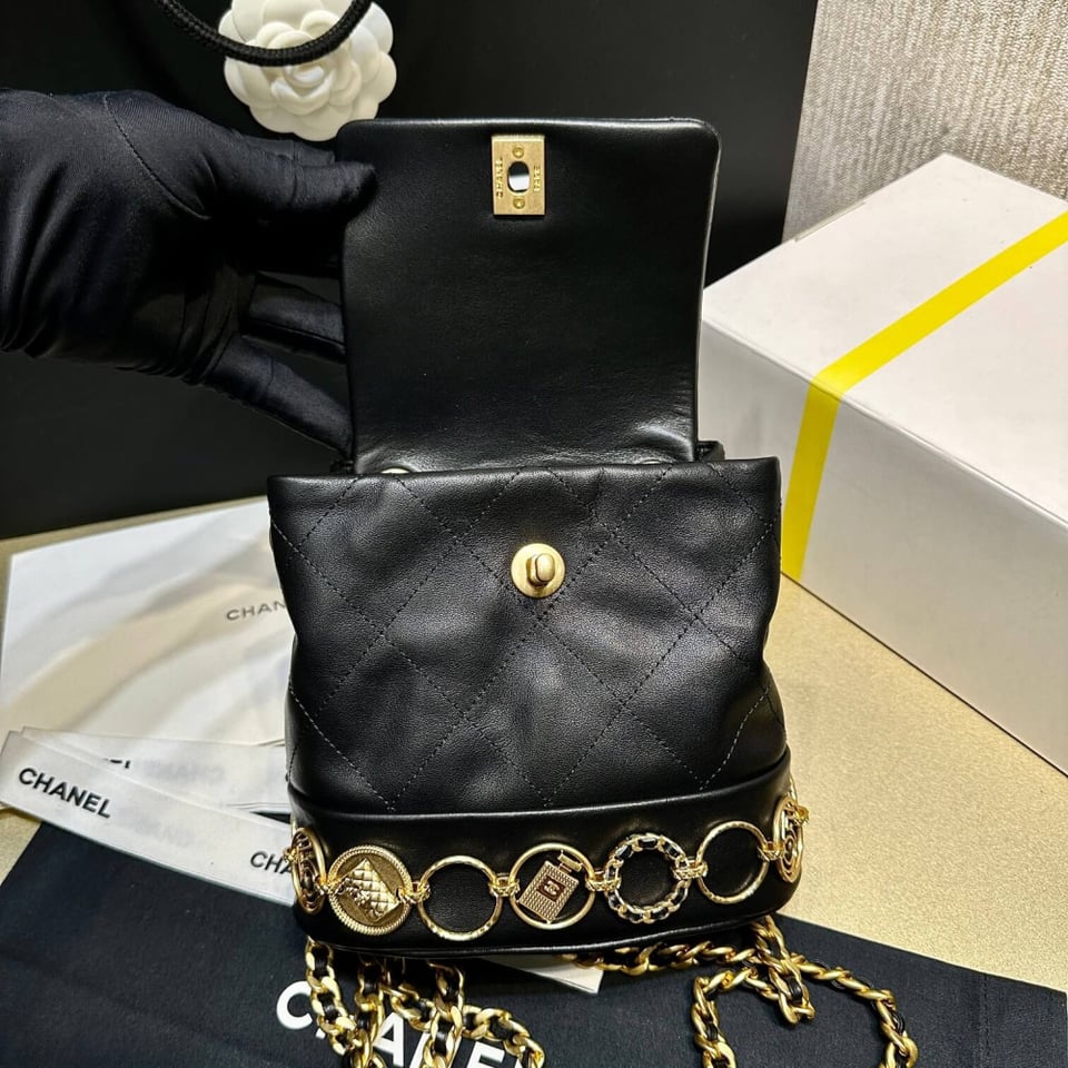 Chanel Small Backpack in Black Calfskin view 11