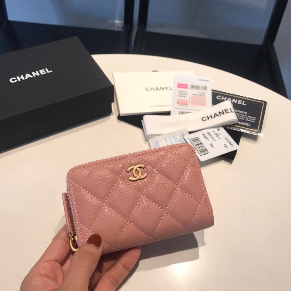 Chanel Zipped Caviar Purse 11 Peach Calfskin Gold Icon view 2