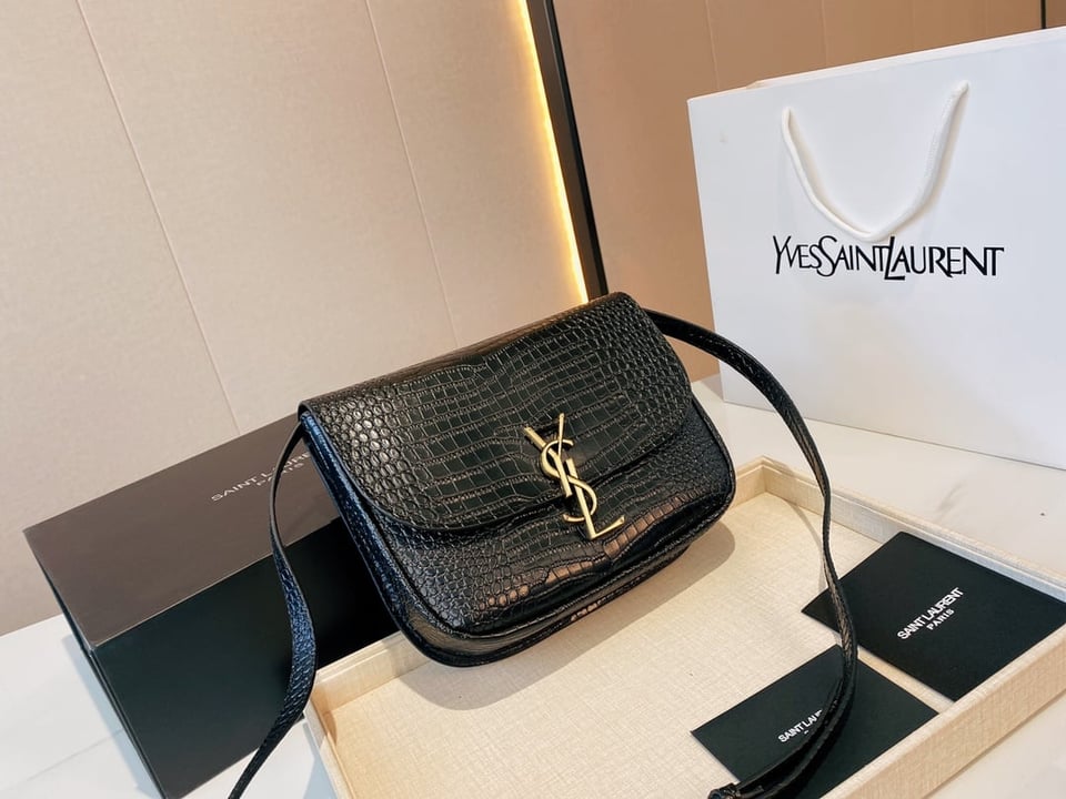 Saint Laurent Kaia Medidum Embossed Leather Black Gold Bag 23Cm view 11