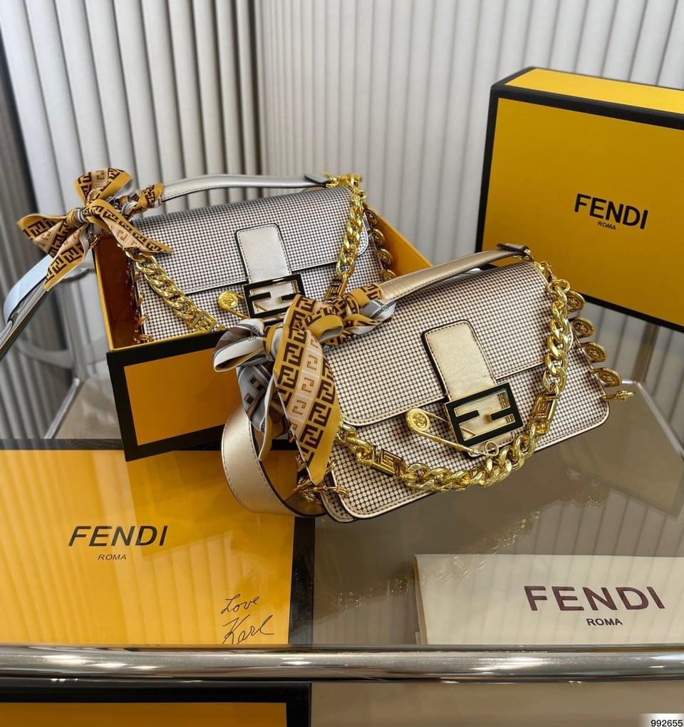 Fendi X Versace Baguette Fendace Bag In Gold Perforated Leather 25Cm view 4
